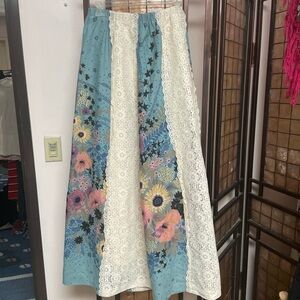 Elegant Floral Maxi Skirt - Blue and Cream
